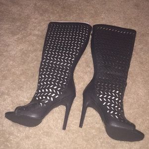 Forever 21 cut out knee high peep toe boots new